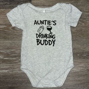 “Auntie’s Drinking Buddy” Black & Gray Baby Onesie - Size 12M